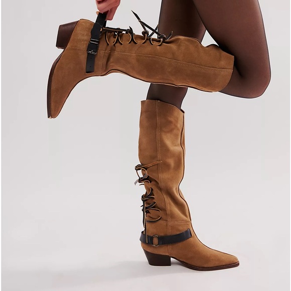 Brown Suede Knee-High Boots - Picture 3 of 7